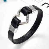 Bracelet Trendy Heart Shape Clasp Gold Metal Black Leather